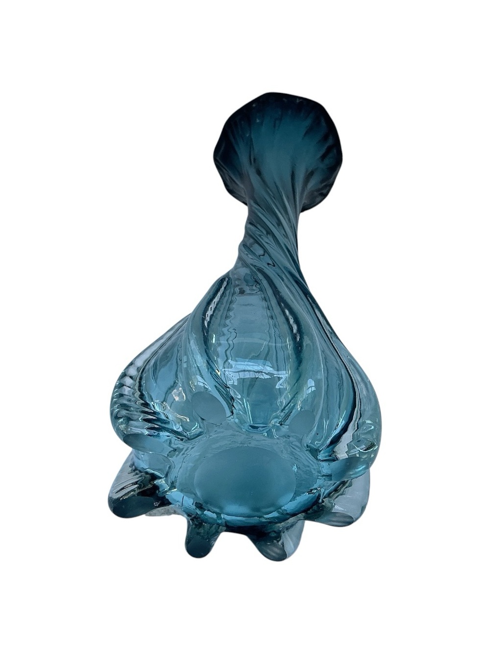 Hand Blown Art Glass Ruffled Footed Vase 16” Tall Blue Vintage - Picture 5 of 6